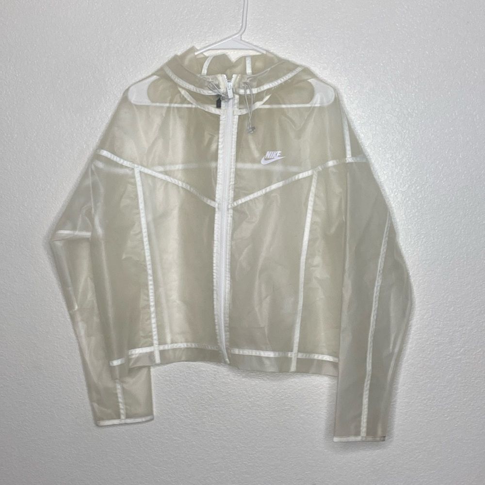 Nike Sheer Hooded Utility Jacket in Cream with White Trim